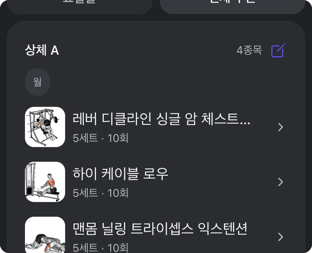 요일별로 짜인 한 주 운동 루틴